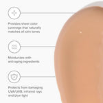 Lightweight tinted facial sunscreen blending naturally for a sheer glowing skin finish