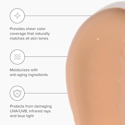 Lightweight tinted facial sunscreen blending naturally for a sheer glowing skin finish