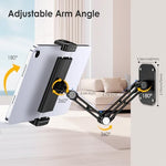 Lucrave foldable tablet stand folded flat against a white brick wall illustrating space saving home organization
