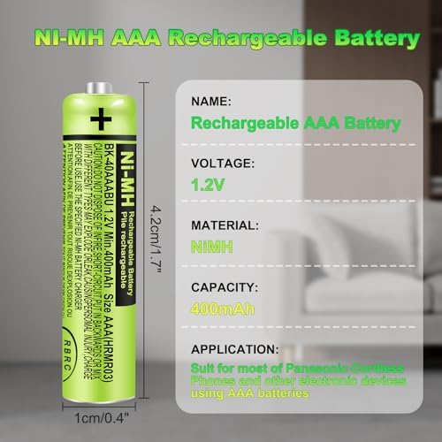 Four pack of Ni-MH 1.2V replacement batteries for Panasonic cordless home phones.