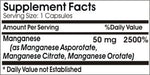 Naturetition Supplements Manganese Asporotate 50mg capsule packaging label details