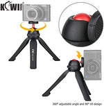 KIWIFOTOS tabletop camera stand with 360 degree rotating ball head adjusted to a 90 degree vertical tilt.