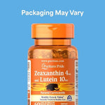 Close up of Puritan's Pride eye health supplement label