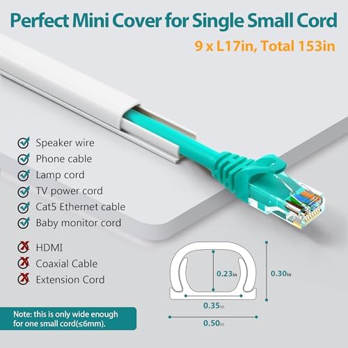 Close up view of the slim single cable channel showing internal cavity dimensions for slender wires.