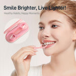 Demonstration of the dual-line dental pick handle showing the integrated toothpick end for oral care.