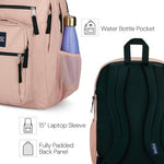 JanSport thirty-four liter backpack side view with water bottle pocket