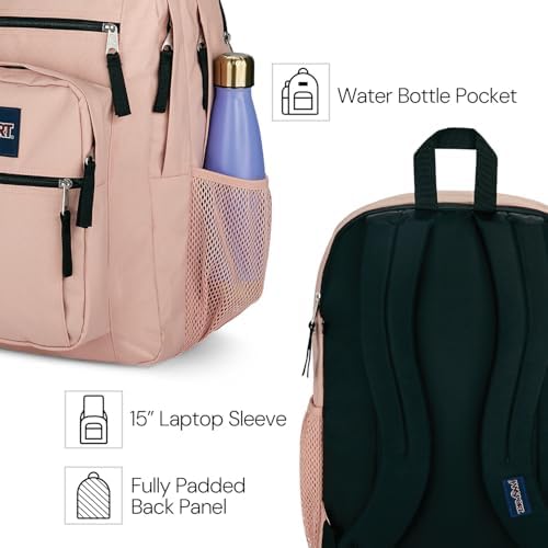 JanSport thirty-four liter backpack side view with water bottle pocket