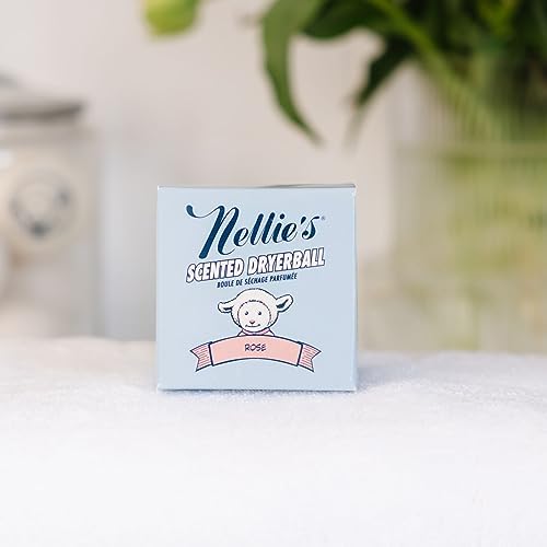 Nellie's eco friendly fabric softener ball displaying its authentic round shape and stamped design.
