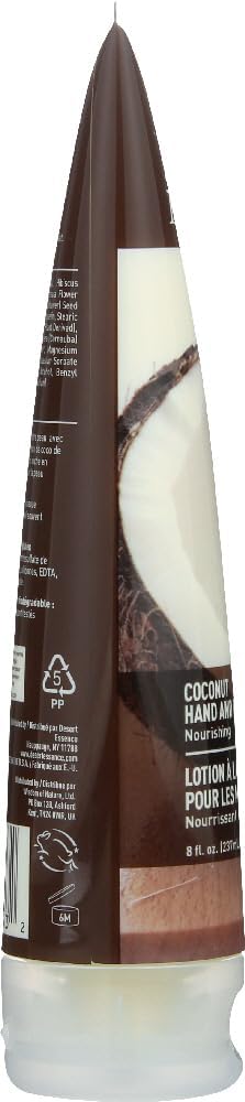 Desert Essence coconut lotion tube back label with ingredient details