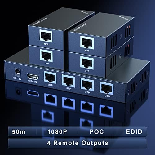 PWAYTEK professional audio video splitter display showing ports for HDMI input and Ethernet outputs