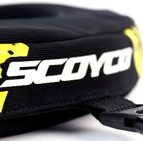 Scoyco off-road riding body armor side view revealing adjustable fixing belt and quick-release buckle system