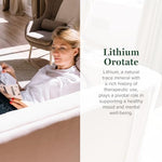 Global Healing Lithium Orotate 60 vegan capsules nutritional facts label showing 10mg elemental lithium.
