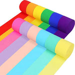 Twelve assorted color crepe paper party rolls displayed in a full spectrum rainbow layout.