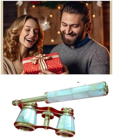 Authentic mother of pearl vintage style binoculars demonstrating the collapsible handle mechanism