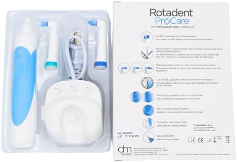 ROTADENT PROCARE power toothbrush short tip and hollow tip replacement brush heads side by side.