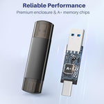 JOIOT black portable external thumb drive highlighting its durable dust-resistant plastic enclosure layout.