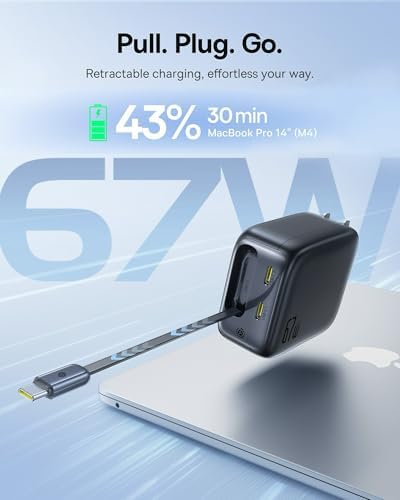Baseus sixty seven watt wall plug with prongs folded flat highlighting compact portable design