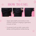 Applying anti-static spray to silk dress to prevent fabric clinging