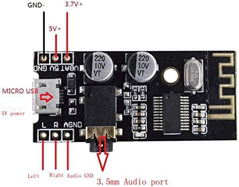 HiLetgo dual channel audio receiver board displaying the compact low power components.