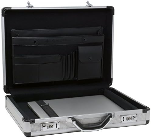 Alpine Swiss hard shell attache case open view showing faux leather interior organizer