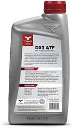 Triax DX3 synthetic blend automatic transmission fluid bottle back label showing OEM specifications