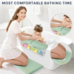 Beiens memory foam bathtub mat with suction cups secured tightly to the edge of an empty white tub.