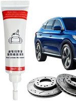 Anti squeal brake paste applied to the rear metal backing plate of a disc brake pad.