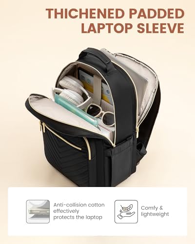 LOVEVOOK work backpack wide opening top view displaying sixteen organizational pockets filled with supplies.