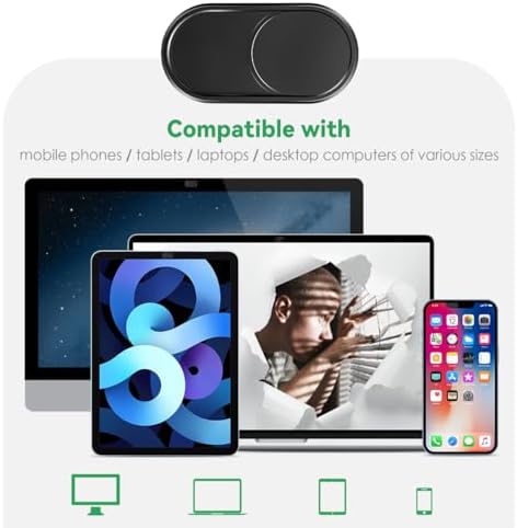 Matte black laptop webcam cover in open and closed positions