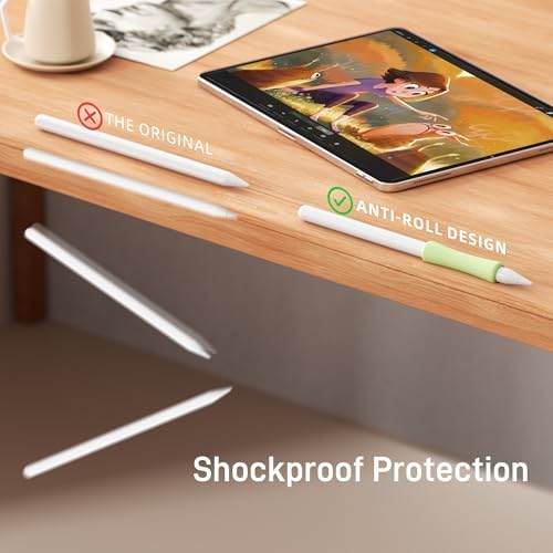 Digital artist holding a stylus fitted with a green ELETIUO non slip grip for comfortable sketching.