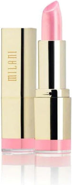 Milani light pink matte and shimmery lipstick tube texture details