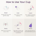 EcoBlossom menstrual cup packaging showing 12 hour leak proof protection details.