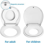 GarveeTech integrated toilet seat showing the single magnetic closure holding the child piece inside the lid