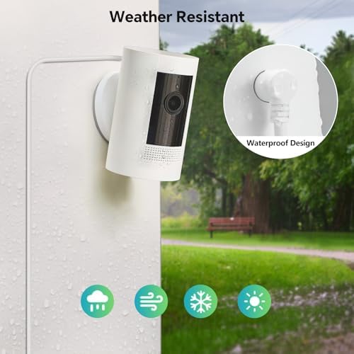 ALERTCAM white continuous charging cable showing compatible connection points for home security