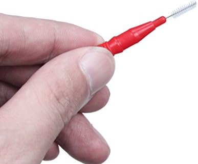 Close up of red and blue ewinever interdental brush heads