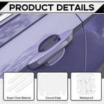 Eight piece universal transparent vehicle protector sheet illustrating layout for handles and rearview mirrors