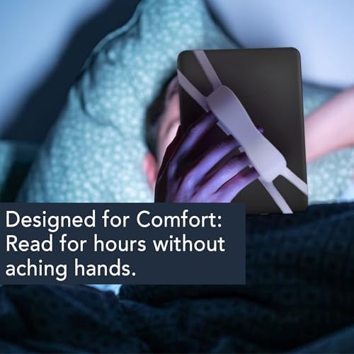 Ergonomic hand strap attached to Kindle Paperwhite for one-handed reading