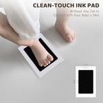 Close up of the non toxic inkless clean touch pad showing how baby skin stays completely clean.