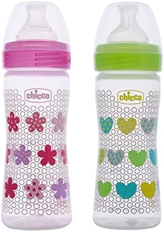 Chicco Well-Being Bipack 250 ml Feeding Plastic Bottle, Advanced Anti-Colic System, BPA Free, Hygienic Silicone Teat (Pink & Green) - Image 2