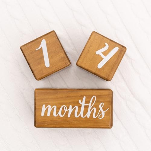 Natural wood baby milestone blocks with boho rainbow storage bag