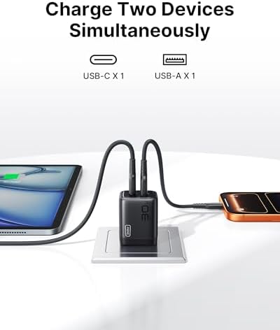 INIU GaN fast charger set powering an iPhone and a Samsung smartphone simultaneously