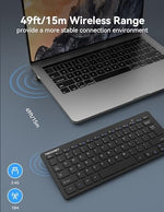 Tecknet mini wireless keyboard angle view highlighting quiet scissor switch chocolate keys