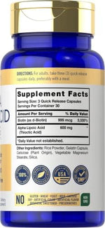 Carlyle ALA with biotin optimizer supplement facts and premium ingredient label view.