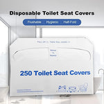 Universal size half fold toilet seat cover placed on a western commode.