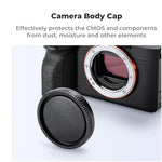 Two pack camera body covers and rear lens caps for mirrorless digital camera protection.