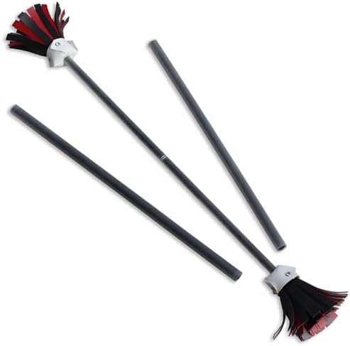 Close up view of the black and red balanced tassels on the Jolly Lama flower stick.