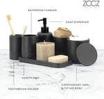 ZCCZ textured matte black vanity tray with cosmetic items