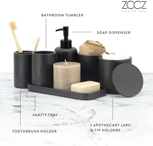 ZCCZ textured matte black vanity tray with cosmetic items