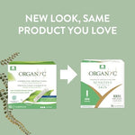 Organyc Super Flow tampons with plant-based compact applicator detail.