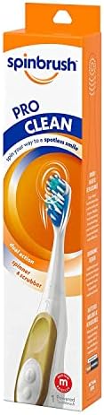 Back packaging of the Spinbrush Pro Clean dual action battery toothbrush showing usage and battery instructions
